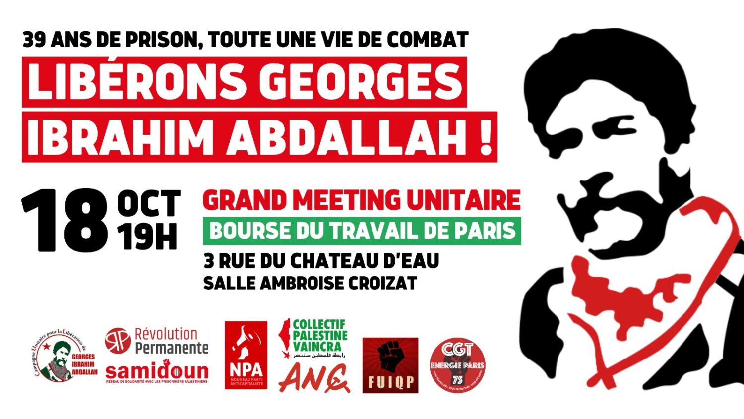 18 octobre : grand meeting unitaire pour la libération de Georges Abdallah à Paris !