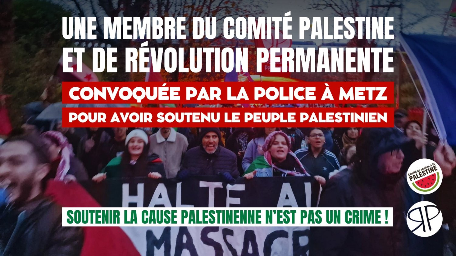 Une militante de RP convoquée par la police pour son soutien à la Palestine à Metz