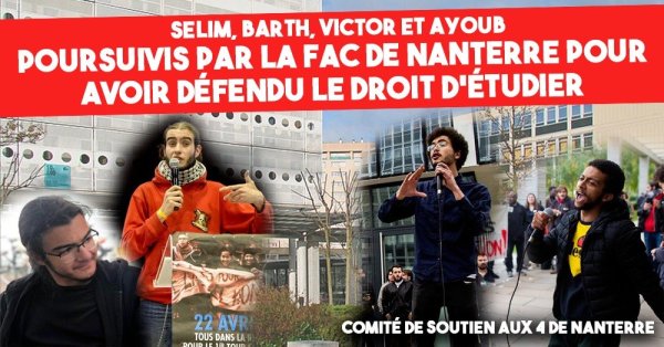 Ce 15 février à Nanterre, manifestons pour la relaxe de Victor, Barth, Selim et Ayoub !