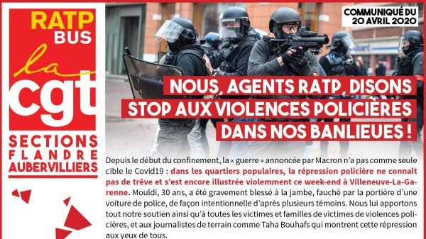 Des syndicats CGT sans détour : « Nous, agents RATP, disons stop aux violences policières dans nos banlieues ! »