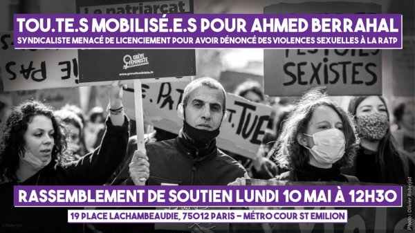Ce lundi, tou.te.s aux côtés d'Ahmed, lanceur d'alerte sur les violences sexuelles à la RATP !