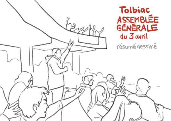 Tolbiac, résumé dessiné de l'assemblée générale du 3 avril