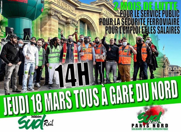 La SNCF met en danger les usagers : soutenons les grévistes de l'infrapôle le 18 mars à Gare du Nord !