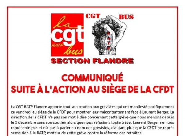 Action CFDT. En "désaccord" avec la confédération, la CGT RATP Flandre soutient les grévistes